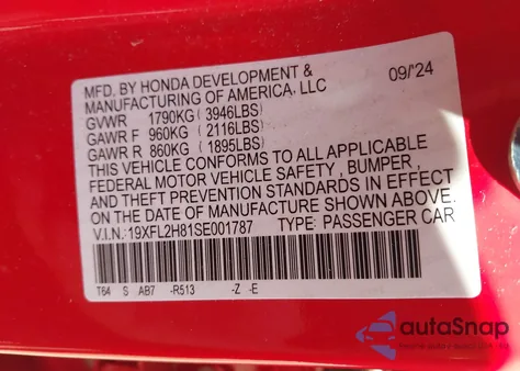2025 Honda Civic Sport from USA, damaged, VIN 19XFL2H81SE001787